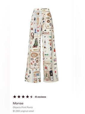 MONSE Object Print Pants Cream Wide-Leg XL $1,390